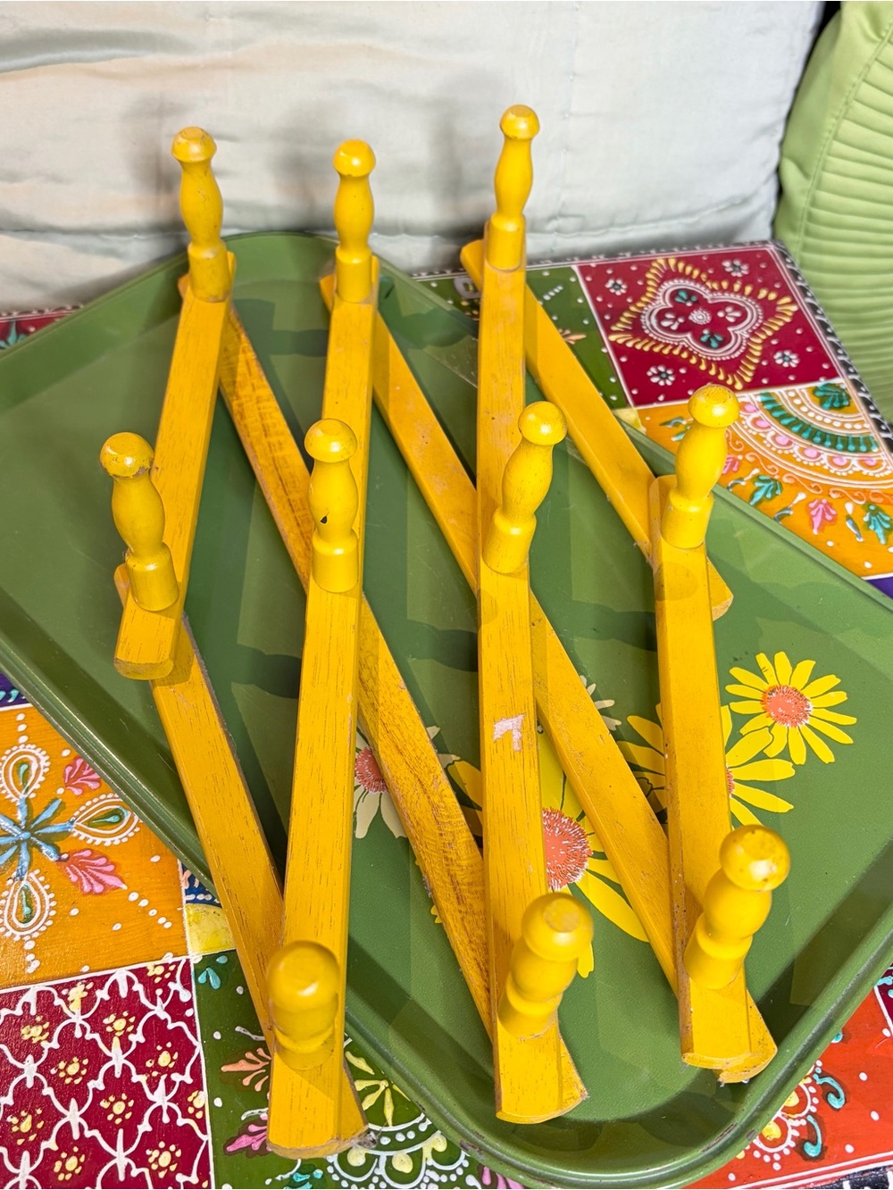 70s Yellow Accordion Wall Pegs *as is*